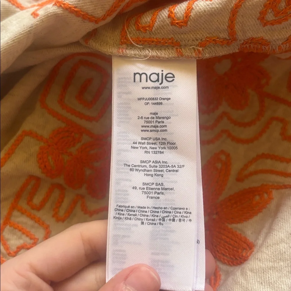 NWOT Maje Embroidered Cotton Linen Blend Maxi Skirt